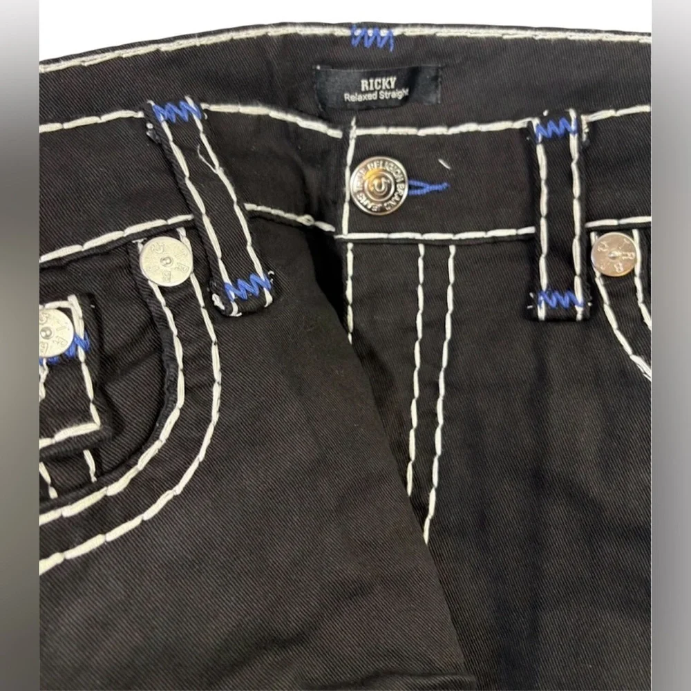 True Religion Black Jeans with Blue and White Stitching